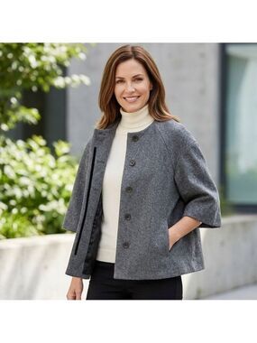 BCBG MAXAZRIA Wool Cashmere Payton Short Coat MED Gray Lined Preppy Career Party